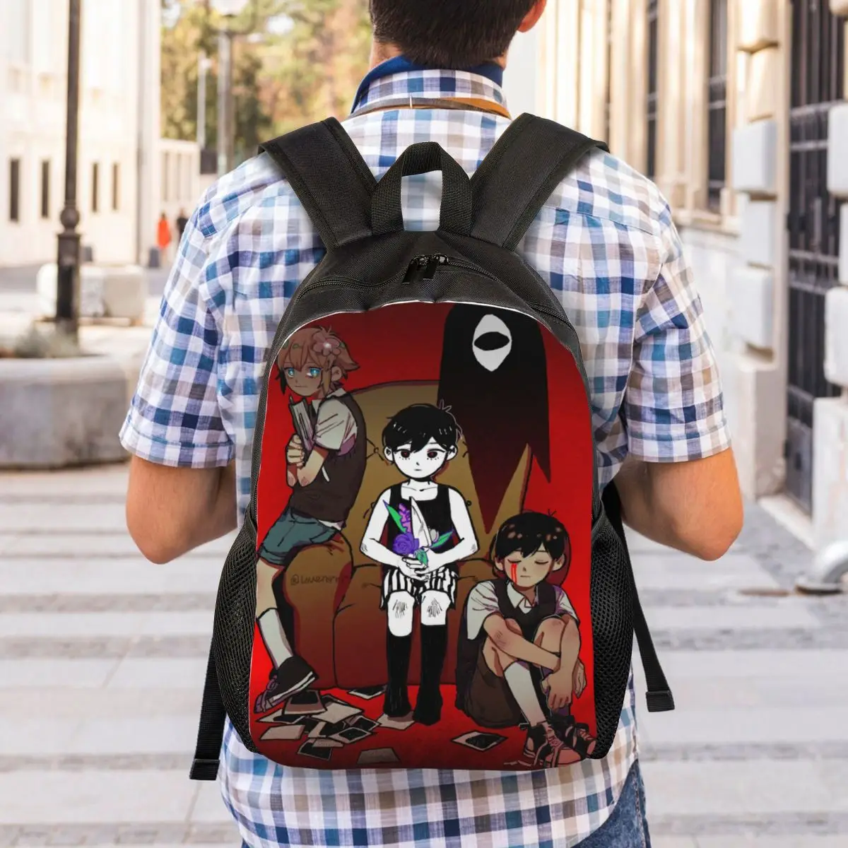 Раница за видео игри Omori Sunny, за жени и за мъже, водоустойчиви училищна чанта за колеж, чанта за книги с принтом Изображение 5
