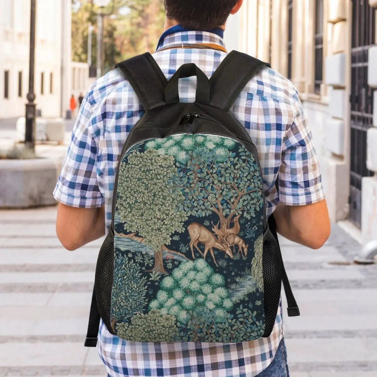 Раница за лаптоп с елени Уилям Морис, дамски мъжки ежедневни чанта за книги, училищна чанта за студенти, текстилна чанта с изображение Изображение 5