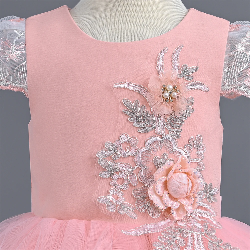 Рокля с цветя модел с аппликацией Outong за момичета на Сватба, Лейси бродерия, Дълги 2023 Детски Бални рокли за шаферките, Вечерни парти на Принцесата Изображение 5