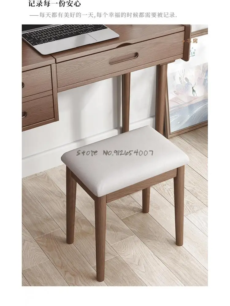 Столче за преобличане от Масивна дървесина, с Модерен минималистичен Табуретка с мека кожена чанта, Работен Стол за домашна Спални, Скандинавски Чист Червен Столче за грим Изображение 5
