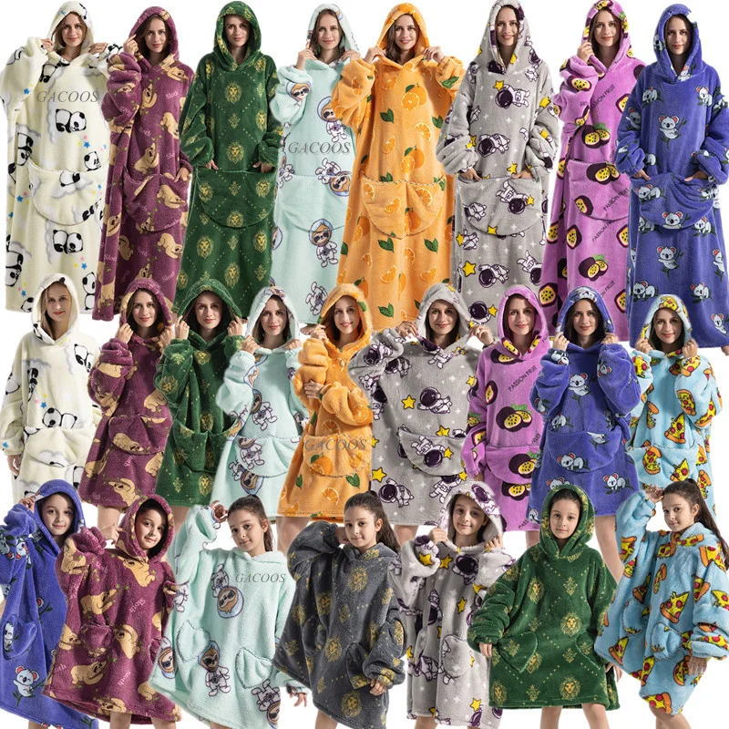 Удължавам носимое одеало с качулка за жени, мъже, възрастни, деца, извънгабаритни Шерп-одеяла, мек плюшен топло hoody с качулка, одеало Изображение 5