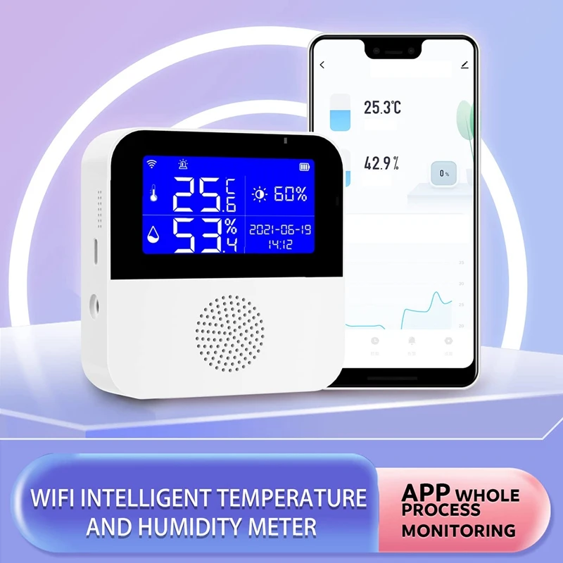 Умен термометър-влагомер, Wifi-следи температурата и влажността с 2,9-инчов LCD дисплей, влага в помещението Изображение 5