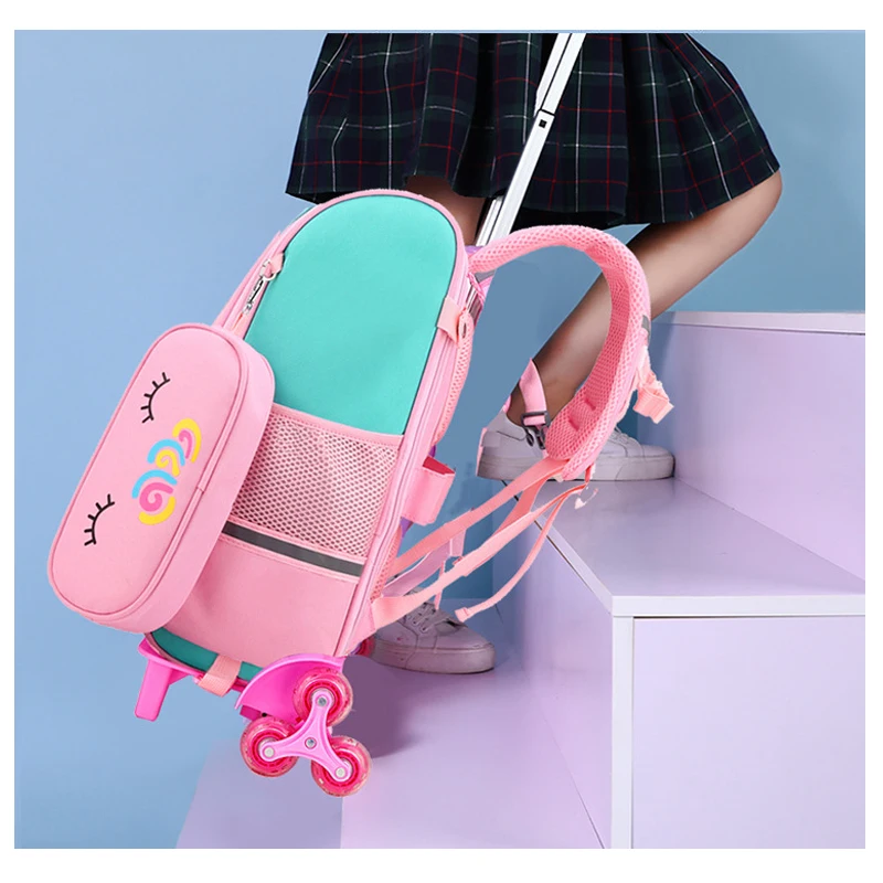 Ученически чанти с анимационни единорогом, раница на колела за момичета, чанта за количка на колела, студентски детска раница за количка, чанта за количка Изображение 5