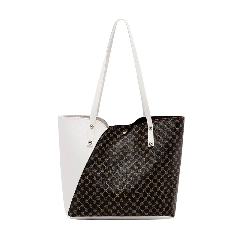 Чанта през рамо с голям капацитет, Дамски цветна чанта в стил мозайка, Висококачествена чанта от изкуствена кожа, Дамски чанти Wild, портмонета и чанти Изображение 5