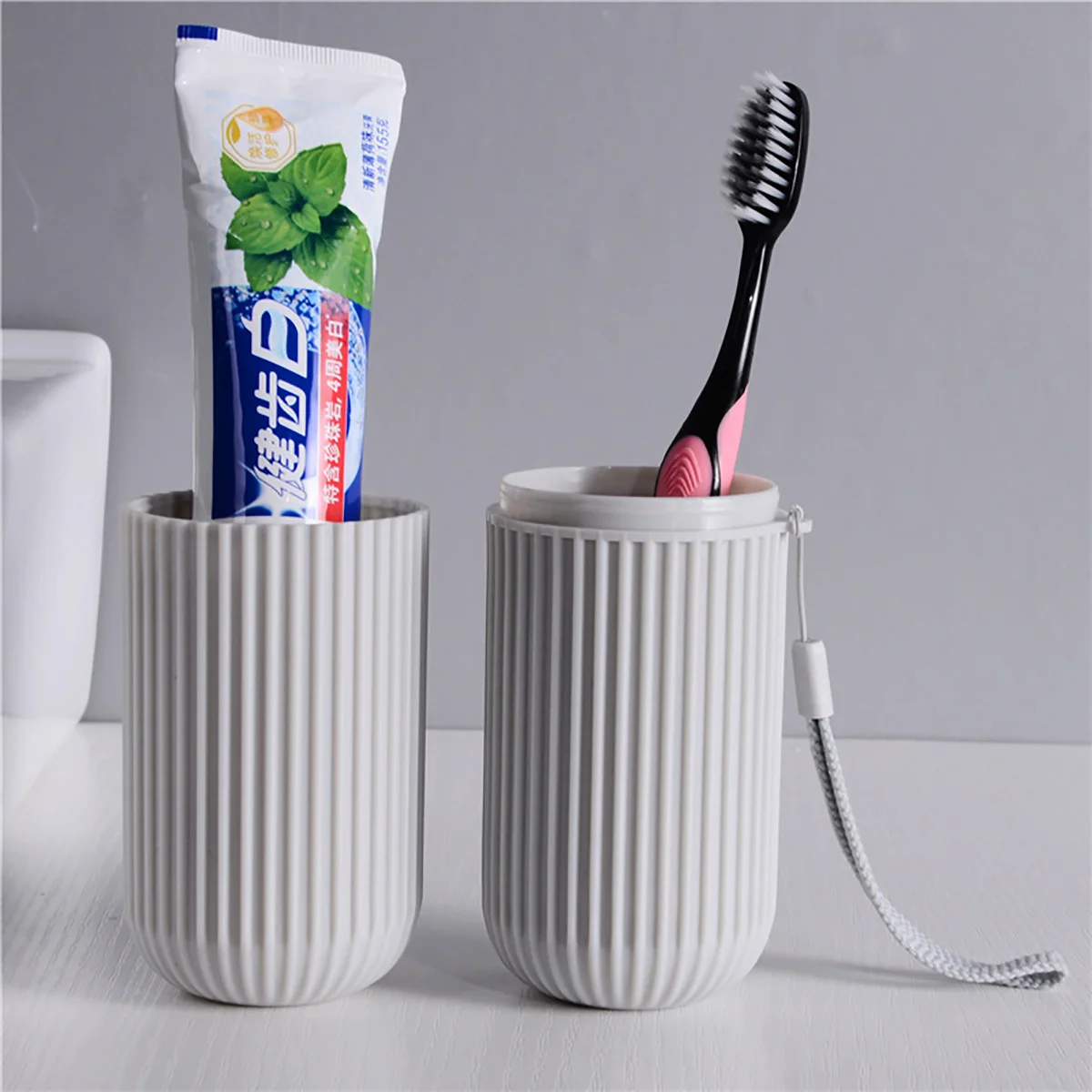 Чаша за четка за зъби с капак, Творчески титуляр за паста за зъби, Преносим Калъф за съхранение, Кутия-Органайзер, Free Toiletries, Приспособления за пътуване в банята Изображение 5