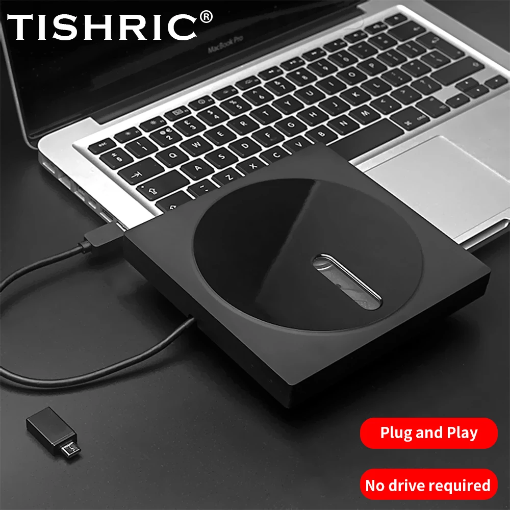 TISHRIC Type C USB 3.0 Външен CD-плейър, Устройство за четене, писане, Външен DVD-устройство, записващо Устройство DVD-RW, CD-RW, VCD ROM За PC, Лаптоп, Настолен компютър Изображение 0