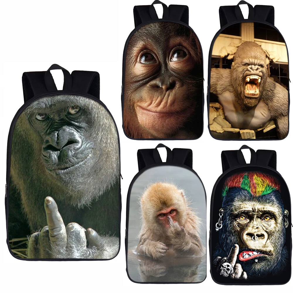 Забавен раница с принтом среден пръст на орангутан/маймуна за подрастващите момчета и момичета, детски училищни чанти, раница за жени, мъжки раница Изображение 0