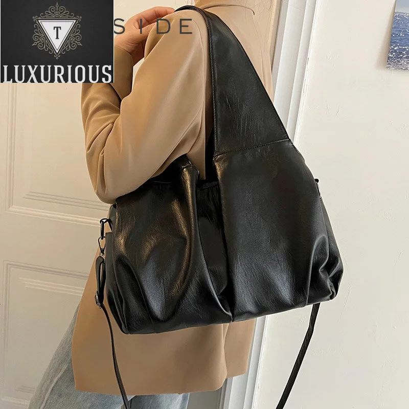 Ретро обикновена чанта-скитник за жени, пролетен тренд 2023, Дизайнерска мода, Проста кожена чанта през рамо, дамски чанти Изображение 0