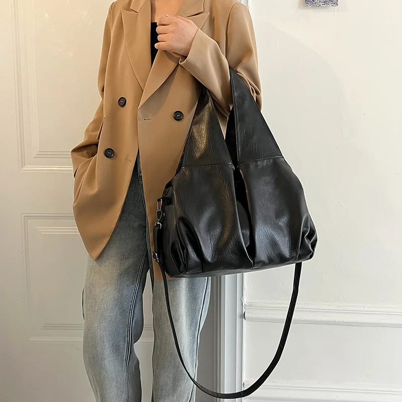 Ретро обикновена чанта-скитник за жени, пролетен тренд 2023, Дизайнерска мода, Проста кожена чанта през рамо, дамски чанти Изображение 1