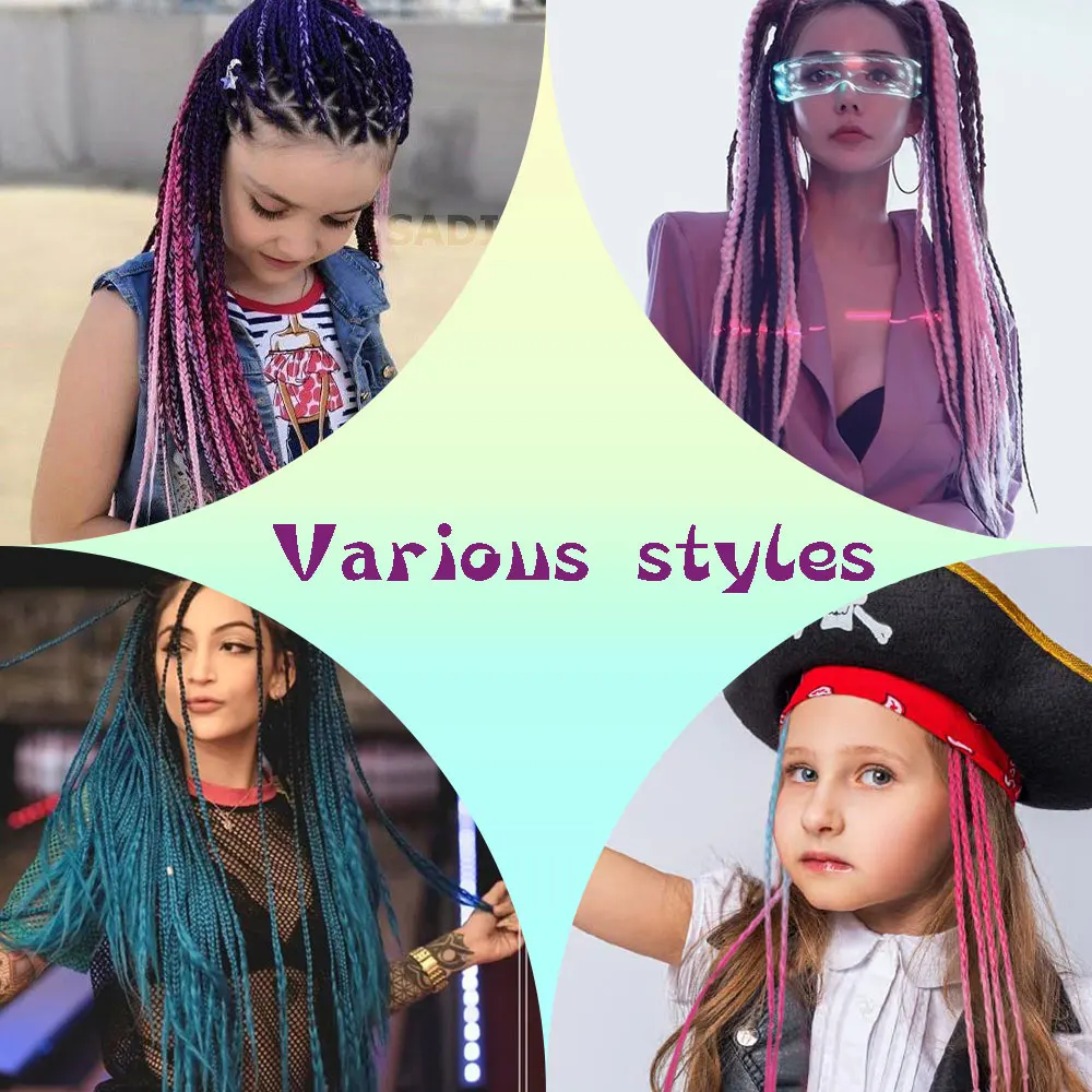 AZQUEEN Удължаване на коса от синтетични цветен оплетена опашка рейнбоу цвят, опашка във формата на конска опашка, с еластична лента, косичка за момичета Изображение 2
