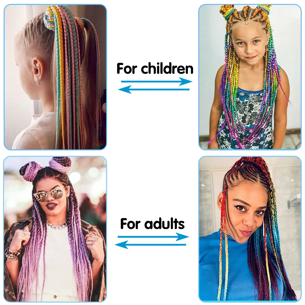 AZQUEEN Удължаване на коса от синтетични цветен оплетена опашка рейнбоу цвят, опашка във формата на конска опашка, с еластична лента, косичка за момичета Изображение 3