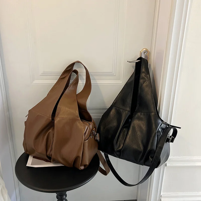 Ретро обикновена чанта-скитник за жени, пролетен тренд 2023, Дизайнерска мода, Проста кожена чанта през рамо, дамски чанти Изображение 4